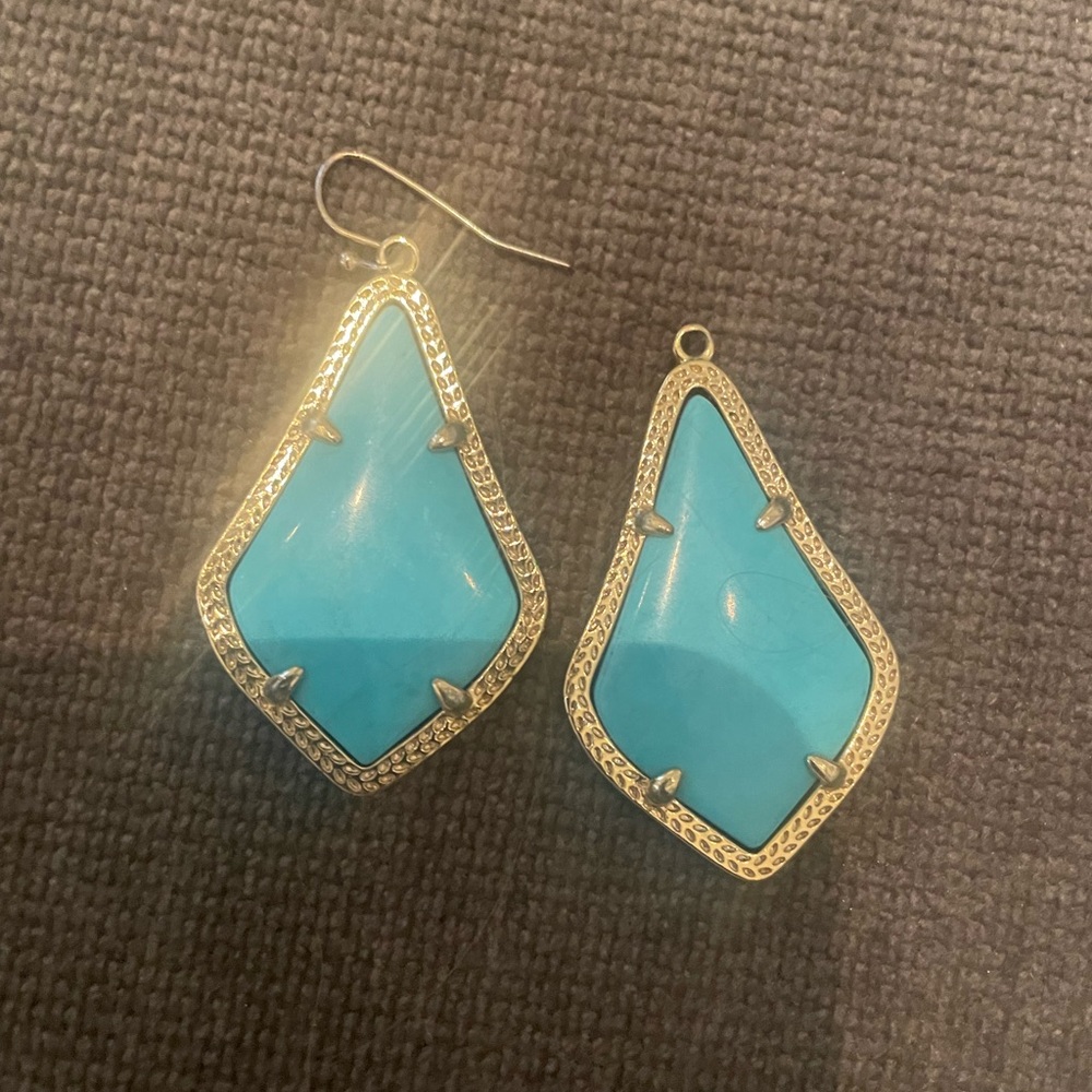 Kendra Scott Alex Earrings Turquoise Blue Veined Gold Plated Dangle Drop